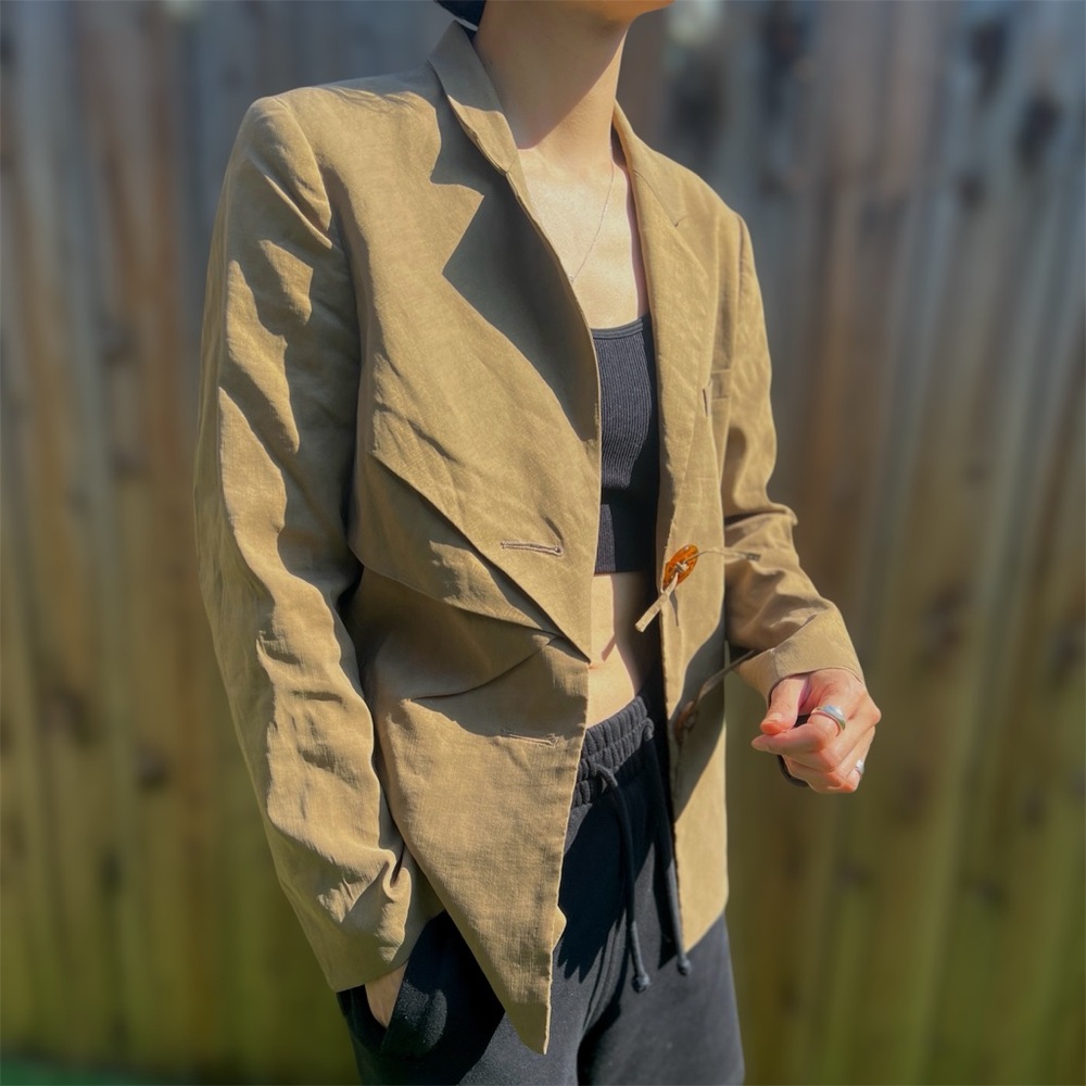 COLOVOS Khaki Pleated Blazer